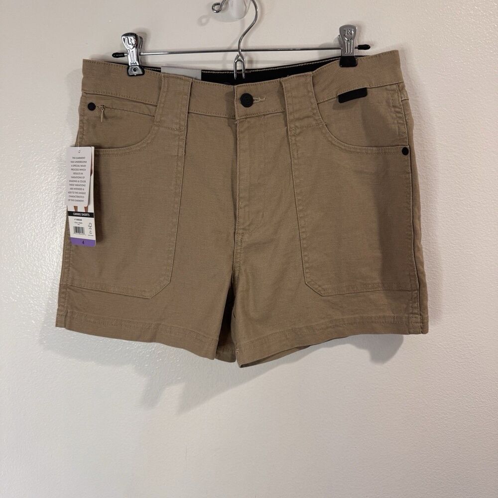 NWT Wrangler Shorts Womens 4 Canvas Cotton Linen Tan Outdoor All Terrain